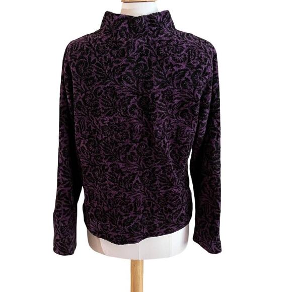 Coldwater Creek Purple Floral Chenille Mock Neck Sweater, Lounge, Cozy, Size L - Picture 4 of 12